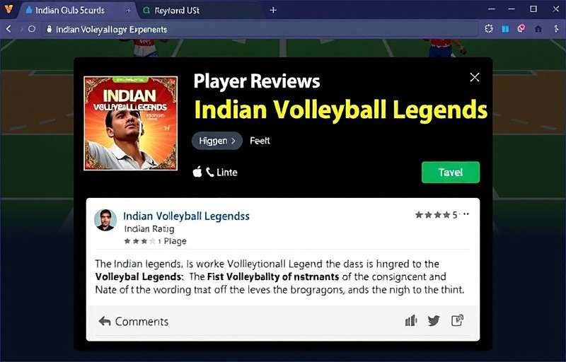 Indian Volleyball Legends - Player Reviews Indian Volleyball Legends player review screen showing high ratings and positive comments